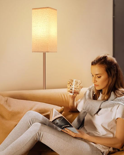 Ambimall Remote Control Floor Lamp, Stepless Dimmable, 64 Inches Tall, Include 9W Bulb, Standing Lamp for Living Room Bedroom Office (Beige & Brown) - LeafyLoom