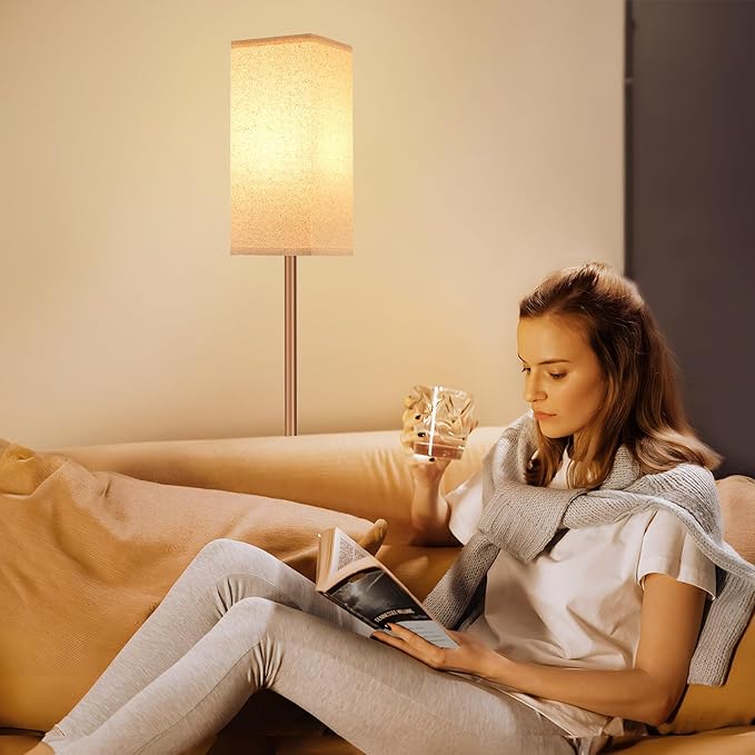 Ambimall Remote Control Floor Lamp, Stepless Dimmable, 64 Inches Tall, Include 9W Bulb, Standing Lamp for Living Room Bedroom Office (Beige & Brown) - LeafyLoom