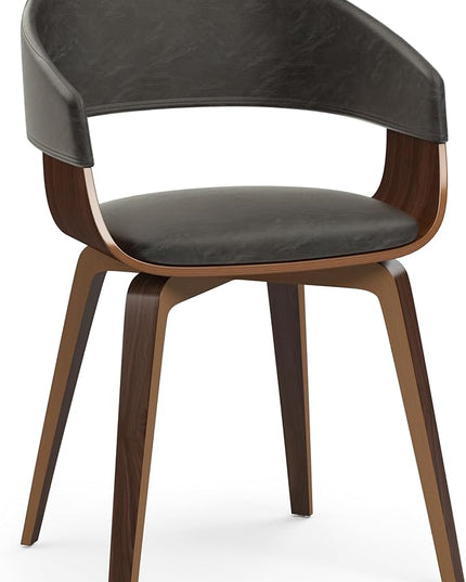SIMPLIHOME Lowell 17 Inch Mid Century Modern Bentwood Dining Chair in Distressed Brown Vegan Faux Leather, for The Dining Room - LeafyLoom