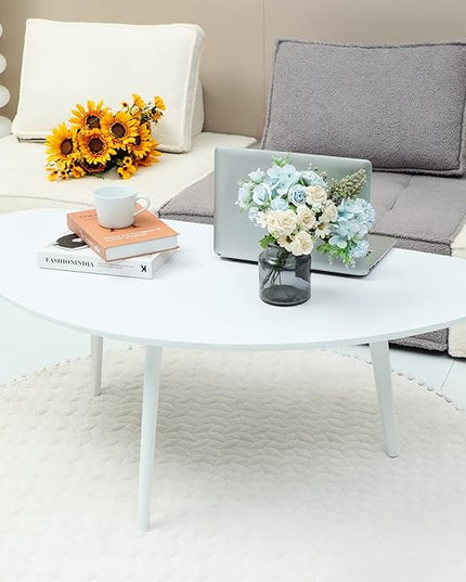 FIRMINANA Mid Century Modern Coffee Table,Large Oval White Coffee Table for Living Room,for Small Spaces,White-47.3" W x 23.63" D x 17.72" H - LeafyLoom