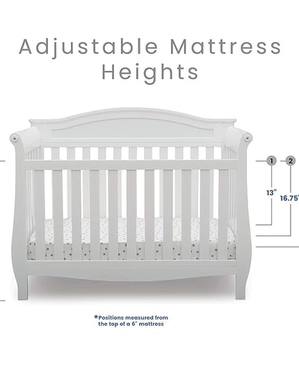 Delta Children Lancaster 4-in-1 Convertible Baby Crib, Bianca White + Serta Perfect Slumber Dual Sided Recycled Fiber Core Crib and Toddler Mattress (Bundle) - LeafyLoom