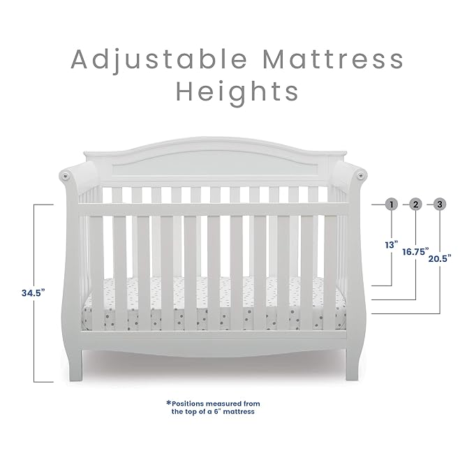 Delta Children Lancaster 4-in-1 Convertible Baby Crib, Bianca White + Serta Perfect Slumber Dual Sided Recycled Fiber Core Crib and Toddler Mattress (Bundle) - LeafyLoom