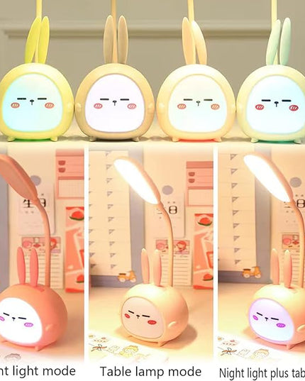 Mini Bunny Night Light, Portable LED Table Light, Cute Rabbit Foldable USB Rechargeable Reading Light Bedroom Children's Bedside Study (Green Rabbit) - LeafyLoom