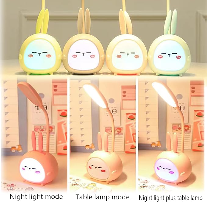 Mini Bunny Night Light, Portable LED Table Light, Cute Rabbit Foldable USB Rechargeable Reading Light Bedroom Children's Bedside Study (Green Rabbit) - LeafyLoom