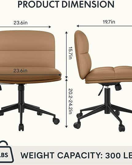 FLEXISPOT Cross Legged Office Chair for Vanity Desk Criss Cross Chair with Wheels Vanity Chair Armless Home Office Desk Chair Comfy Wide Seat Cushion(Coffee Brown) - LeafyLoom