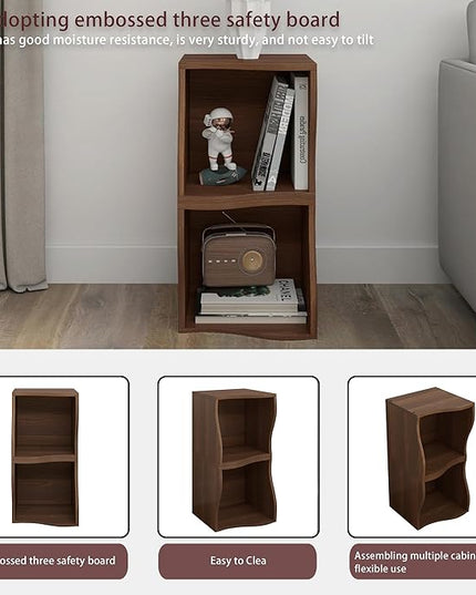 ECYIL Double Layered Independent Storage Rack, Full Circular Color Blocking Bookshelf, Suitable for Home, Office, Living Room, etc (walnut1) - LeafyLoom