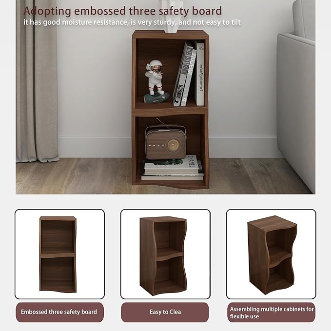 ECYIL Double Layered Independent Storage Rack, Full Circular Color Blocking Bookshelf, Suitable for Home, Office, Living Room, etc (walnut1) - LeafyLoom