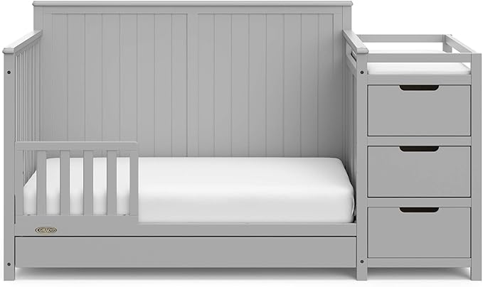 Graco Hadley 5-in-1 Convertible Crib and Changer with Drawer (Pebble Gray) – Crib and Changing-Table Combo with Drawer, Includes Changing Pad, Converts to Toddler Bed, Daybed and Full-Size Bed - LeafyLoom