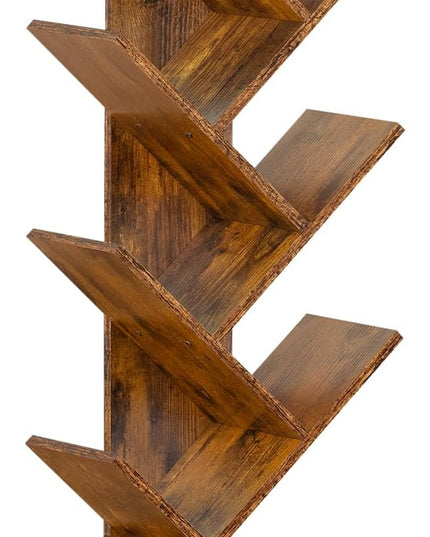 8 Tier Tree Bookshelf with Drawer, Free Standing Wood Bookcase for Narrow Space, Storage Organizer Bookshelves for Books, Book Case for Home Office, Living Room, Bedroom, Rustic Brown - LeafyLoom