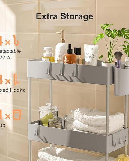 Pipishell Slim Storage Cart with Wheels, 4 Tier Bathroom Storage Organizer Rolling Utility Cart for Bathroom Kitchen Laundry Room Office Narrow Place (Gray) - LeafyLoom