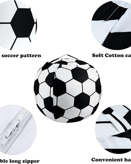 2 Packs Stuffed Animal Storage Beanbag Cover 24" Bean Bag Storage for Kids Girs Boys Room Toys Organizer Heavy-duty Zipper Bean Bag Chair Covers Only, Soccor Print - LeafyLoom