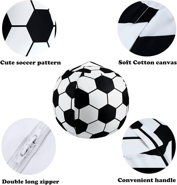 2 Packs Stuffed Animal Storage Beanbag Cover 24" Bean Bag Storage for Kids Girs Boys Room Toys Organizer Heavy-duty Zipper Bean Bag Chair Covers Only, Soccor Print - LeafyLoom
