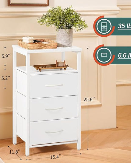 Yoobure Night Stand with Charging Station, 16 Colors LED Nightstand with USB Ports and Outlets, End Table with 3 Fabric Drawers and Storage Shelf, Bedside Tables Small Dresser for Small Space White - LeafyLoom