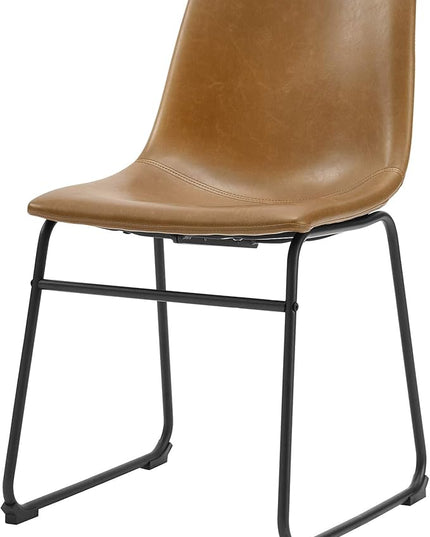 Walker Edison Douglas Urban Industrial Faux Leather Armless Dining Chairs, Set of 2, Whiskey Brown - LeafyLoom