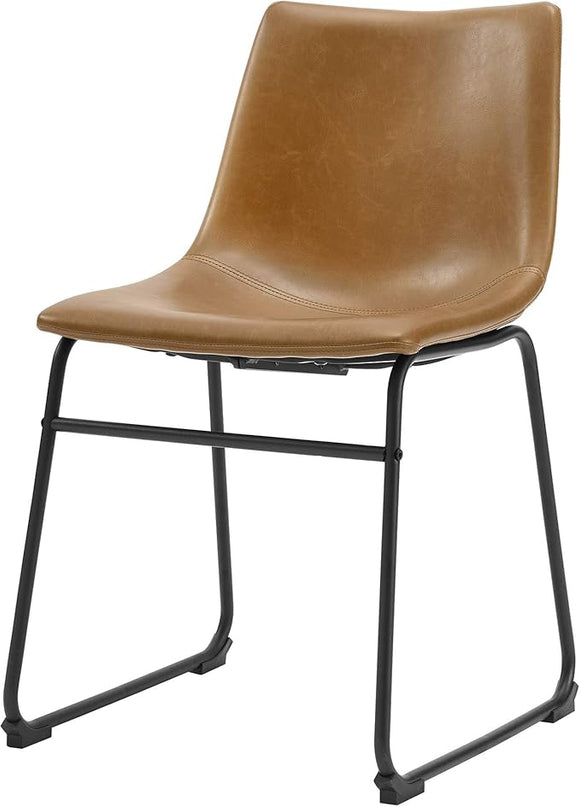 Walker Edison Douglas Urban Industrial Faux Leather Armless Dining Chairs, Set of 2, Whiskey Brown - LeafyLoom