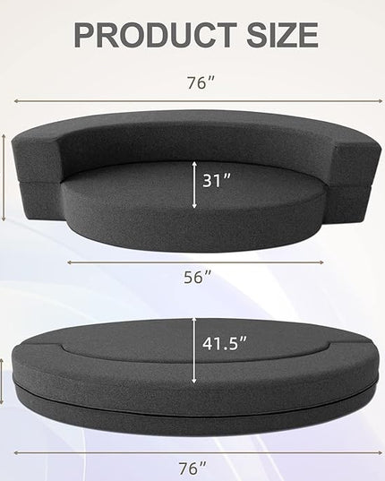 Modern Folding Sofa Bed Couch Memory Foam with 2 Pillows Sleeper sofa futon couch for Bedroom Living Room Guests, Washable Set, Stylish Oval 76''L × 41.5''D × 10''H,Dark Gray - LeafyLoom