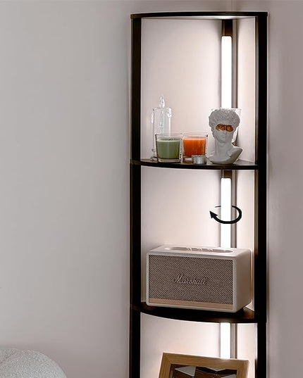 FENLO Fancy - LED Display Shelf with Dimmable Lights, LED Shelf Floor Lamps for Living Room, Sturdy Corner Shelf Curio Cabinet Display, Tall Floor Lamps with Shelves - LeafyLoom