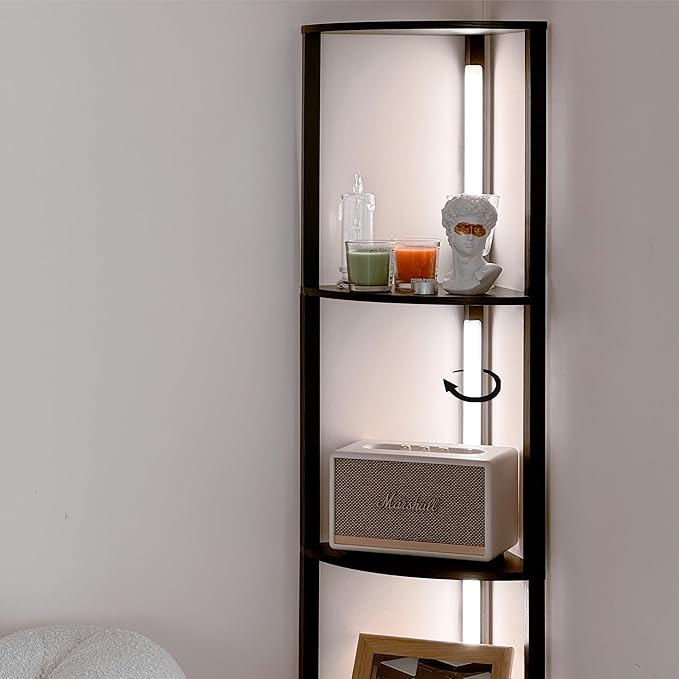 FENLO Fancy - LED Display Shelf with Dimmable Lights, LED Shelf Floor Lamps for Living Room, Sturdy Corner Shelf Curio Cabinet Display, Tall Floor Lamps with Shelves - LeafyLoom