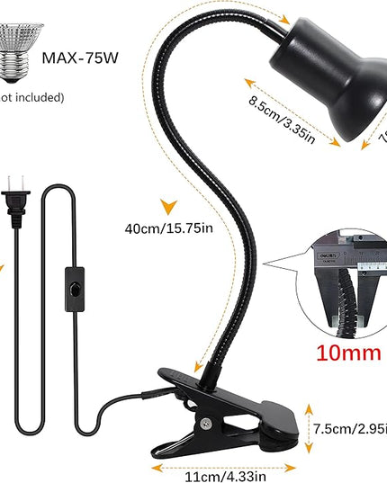 Desk Clip Lamp Holder Clamp Clip on Light with 40CM Swing Arm 360 ° Flexible Gooseneck Clip Lamp with 220CM Cable E27 Reading Clip Lamp for Bedroom Turtle Heating Lamps - LeafyLoom