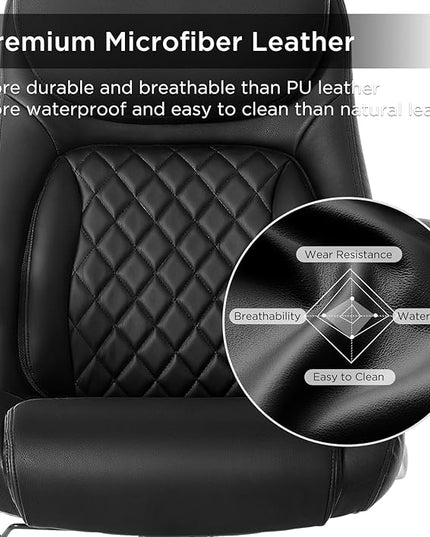 Nouhaus Ergonomic Office Chair Premium Microfiber Leather Adjustable Lumbar Support, Home Desk Gaming Chairs Executive Computer Chair with Adjustable Armrests (Posture,Black) - LeafyLoom