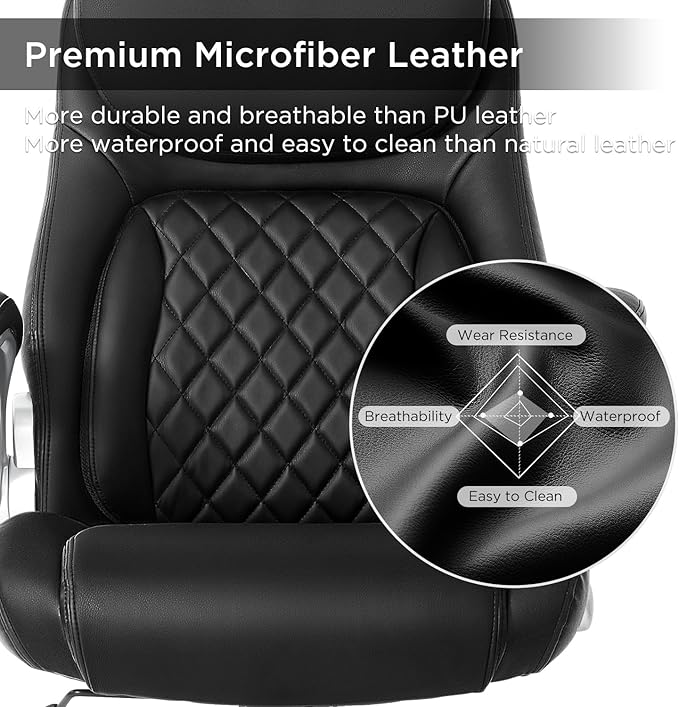 Nouhaus Ergonomic Office Chair Premium Microfiber Leather Adjustable Lumbar Support, Home Desk Gaming Chairs Executive Computer Chair with Adjustable Armrests (Posture,Black) - LeafyLoom