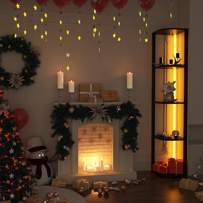 ROJASOP 5 Tiers Corner Shelf with Light Tall Display Shelf for Collectibles Control Multiple Color Lights via APP and Remote Control Floor Lamp with Shelf Supports Dimming for Living Room Bedroom Home - LeafyLoom