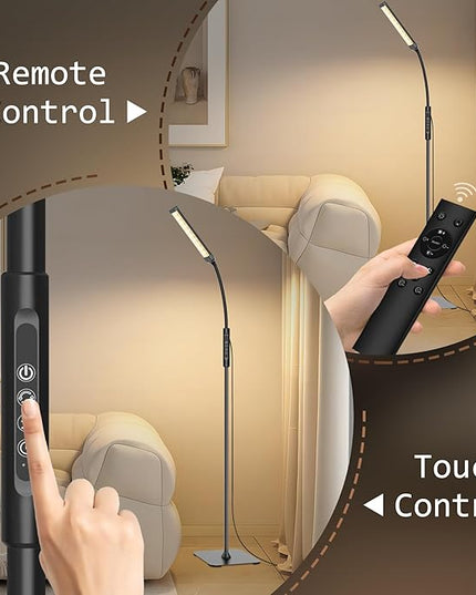 LED Floor Lamp, Bright Floor Lamps for Living Room, Dimmable 3 Color Modes 3000K-6000K & 10 Brightness Standing Lamp, Gooseneck Reading Lamp with Remote Button & Touch Control for Bedroom - LeafyLoom