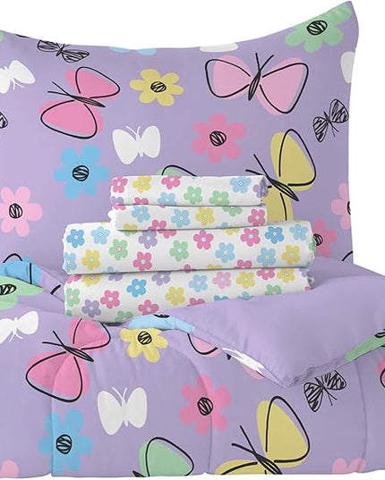 Dream Factory Sweet Butterfly Ultra Soft Microfiber Girls Comforter Set, Purple, Twin - LeafyLoom