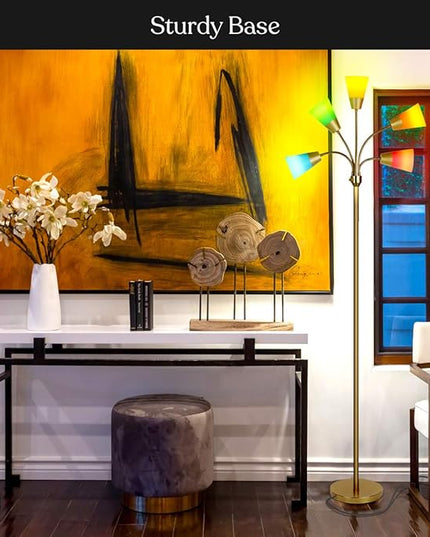 Brightech Medusa Modern LED Floor Lamp – Multi Head Floor Lamp for Living Rooms & Offices – Tall Lamp with Interchangeable Shade, Standing Lamp with 5 LED Bulbs for Hobbies - Brass - LeafyLoom