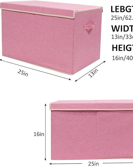 popoly Large Toy Box Chest Storage with Flip-Top Lid, Collapsible Kids Storage Boxes Container Bins for Childrens Toys, Playroom Organizers, 25"x13" x16" (Linen Pink) - LeafyLoom