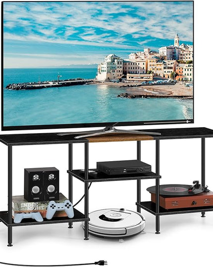 TV Stands for Living Room 50 inch TV Stand with Power Outlet Entertainment Center with Storage 3 Tier TV Console Table for 50 43 40 32 inch TV, Black - LeafyLoom