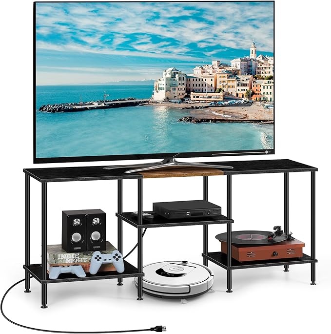 TV Stands for Living Room 50 inch TV Stand with Power Outlet Entertainment Center with Storage 3 Tier TV Console Table for 50 43 40 32 inch TV, Black - LeafyLoom