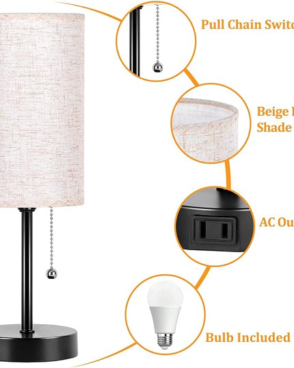Dott Arts Table Lamp for Bedroom, 3-Color Bedside Lamps with Pull Chain, Bedroom Table Lamps for Nightstand,Small Lamp for Living Room, Bulb Included - LeafyLoom