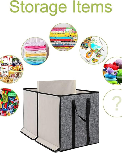 Large Kids Toy Box Chest Storage organizer with Double Flip-Top Lid - Collapsible Sturdy Toy Organizers And Storage Bins With Big Handles For Nursery, Playroom, 26.8"x13.8"x16"(Grey) - LeafyLoom