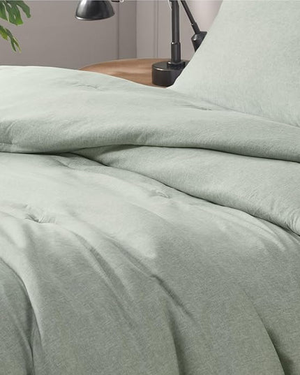 Degrees of Comfort Sage Green Comforter Set King Size, Lightweight Summer Comforters, Soft Chambray Print Cover, Down Alternative Filling, 3 Pieces Bedding Sets Including 1 Comforter and 2 Pillow Sham - LeafyLoom