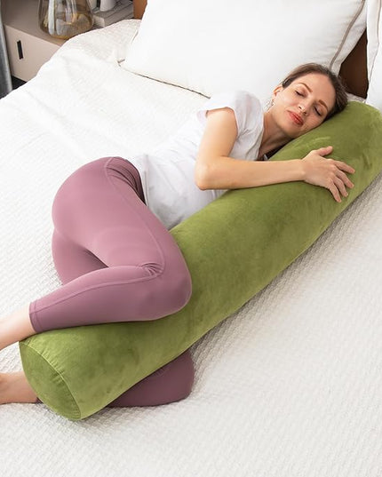 Body Pillow, Memory Foam Round Body Pillows for Adults, Firm Long Bolster Pillow for Bed, Cylinder Tube Roll Pillow with Velvet Cover, 47x7.87 Inches, Green - LeafyLoom