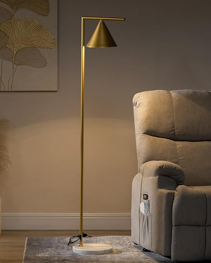 HOMCOM Modern Floor Lamps for Living Room Lighting, Adjustable Standing Lamp for Bedroom Lighting with Rotating Head, Bedside Lamp for Ambient Lighting, (Bulb not Included), Gold - LeafyLoom