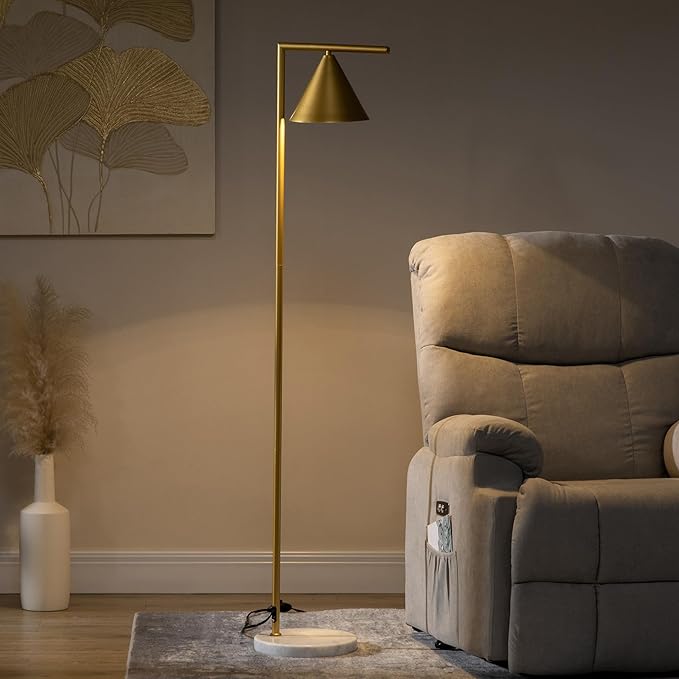 HOMCOM Modern Floor Lamps for Living Room Lighting, Adjustable Standing Lamp for Bedroom Lighting with Rotating Head, Bedside Lamp for Ambient Lighting, (Bulb not Included), Gold - LeafyLoom