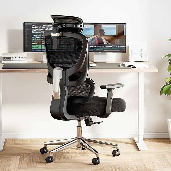 Marsail Ergonomic Office Chair Desk Chair High Back Mesh Office Chair with Adjustable Lumbar Support and Adjustable 2D Headrest, Ergonomic Gaming Chair for Home Office, Bright Black - LeafyLoom
