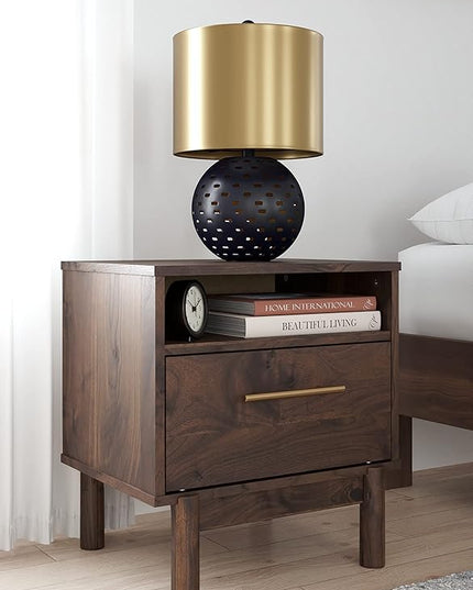 Signature Design by Ashley Calverson Modern 1 Drawer Nightstand with Open Cubby, Dark Brown - LeafyLoom