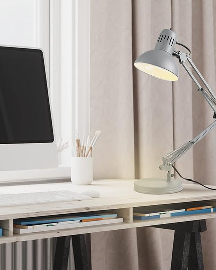 Globe Electric 56106 28" Spring Balanced Arm Desk Lamp, Matte Gray, On-Off Rotary Switch on Shade, Interchangeable Base and Clamp Arm Design, Home Décor, Desk Lamps for Home Office, Home Décor - LeafyLoom