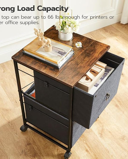 HOOBRO 2 Drawer Mobile File Cabinet, Rolling Printer Stand, Vertical Filing Cabinet, Office Cabinet, Filing Cabinet for Home Office, A4/Letter Size, Nonwovens Drawer, Rustic Brown and Gray BFG20WJ01 - LeafyLoom