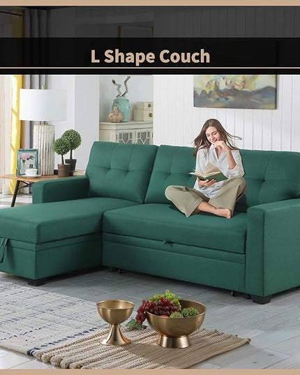 4-in-1 Modular Sofa Bed Pull Out Convertible Living Room Furniture Sets Upholstered, L Shaped Sectional Comfy Couch with Reversible Storage Chaise for Apartment, Studio, Office - Green - LeafyLoom