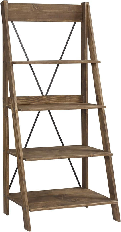 Walker Edison X Back Modern Farmhouse Wood Bookcase Bookshelf Home Office Living Room Storage, 4 Shelves, Brown - LeafyLoom
