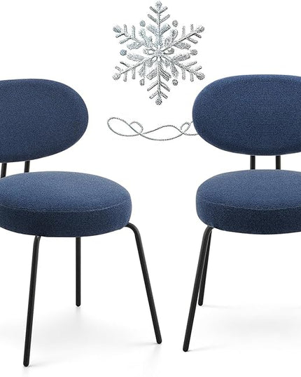 COLAMY Modern Fabric Dining Chairs Set of 2, Mid Centry Upholstered Dining Room Kitchen Chairs with Curved Backrest, Black Metal Legs, Round Seat, Blue - LeafyLoom