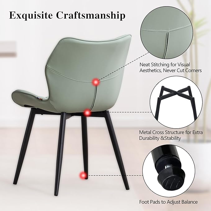 YOUNIKE Dining Chairs Set of 2, Upholstered Faux Leather Dining Room Chairs, Modern Living Room Bedroom Side Chairs with Wing Back and Metal Legs, Kitchen Chairs Mint Green - LeafyLoom