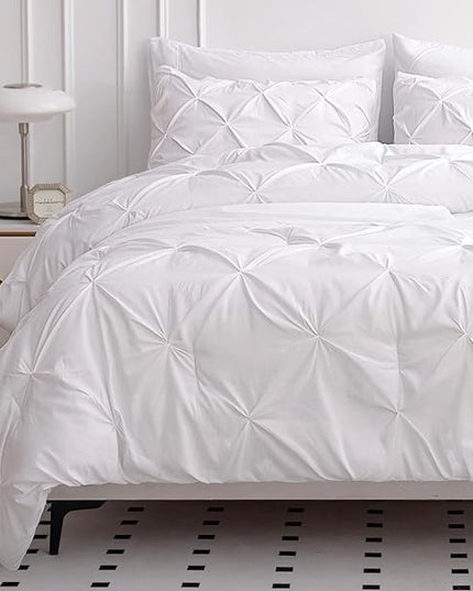 LANE LINEN Bedding Comforter Set for Split King Mattress, Soft 8 Piece Split King Bed in a Bag with 1 King Comforter, 1 King Size Flat Sheet, 2 Twin XL Fitted Sheets, 2 Pillowcases & 2 Shams - White - LeafyLoom