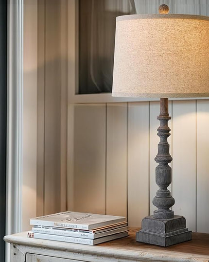 Oneach 27.75" Single Table Lamp for Living Room, Farmhouse Bedside Lamps with Dual USB Port for Bedroom Kids Room Dorm Office, Rustic Lamps for End Table Nigntstand Resin… - LeafyLoom