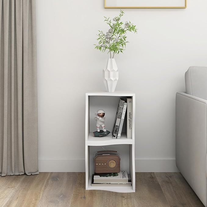 ECYIL Double Layered Independent Storage Rack, Full Circular Color Blocking Bookshelf, Suitable for Home, Office, Living Room, etc (white) - LeafyLoom