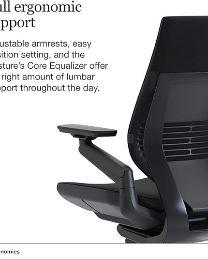 Steelcase Gesture Office Chair - Ergonomic Work Chair with Wheels for Hard Flooring - Comfortable Office Chair - Intuitive-to-Adjust Chairs for Desk - 360-Degree Arms - Licorice Fabric, Dark Frame - LeafyLoom